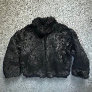 Mens Black Faux Fur Bomber Jacket